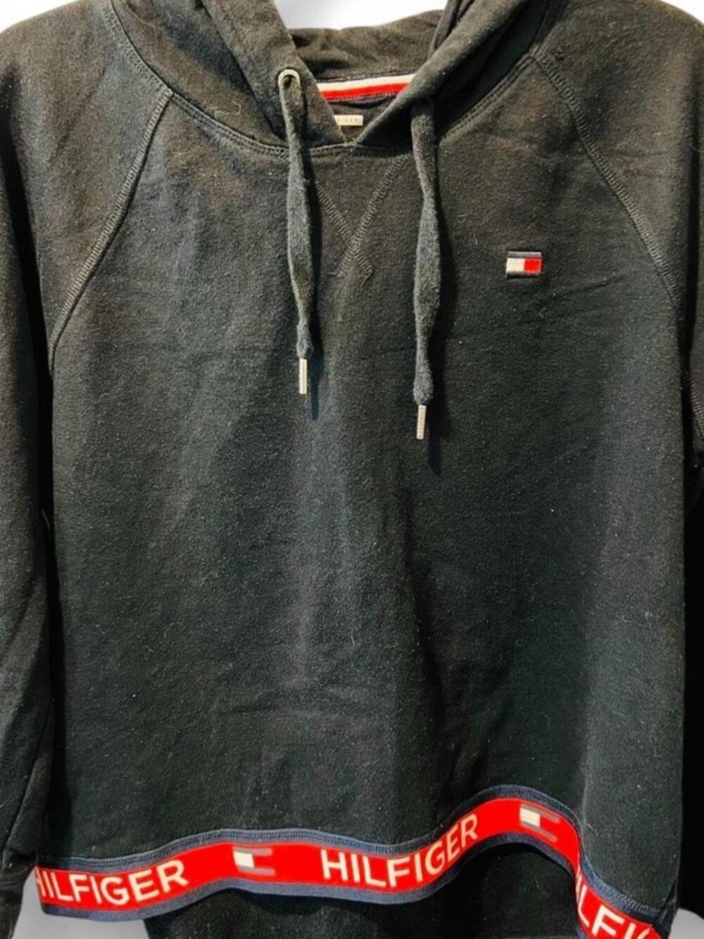 Black with red and white Tommy Hilfiger logo band at the hem xl